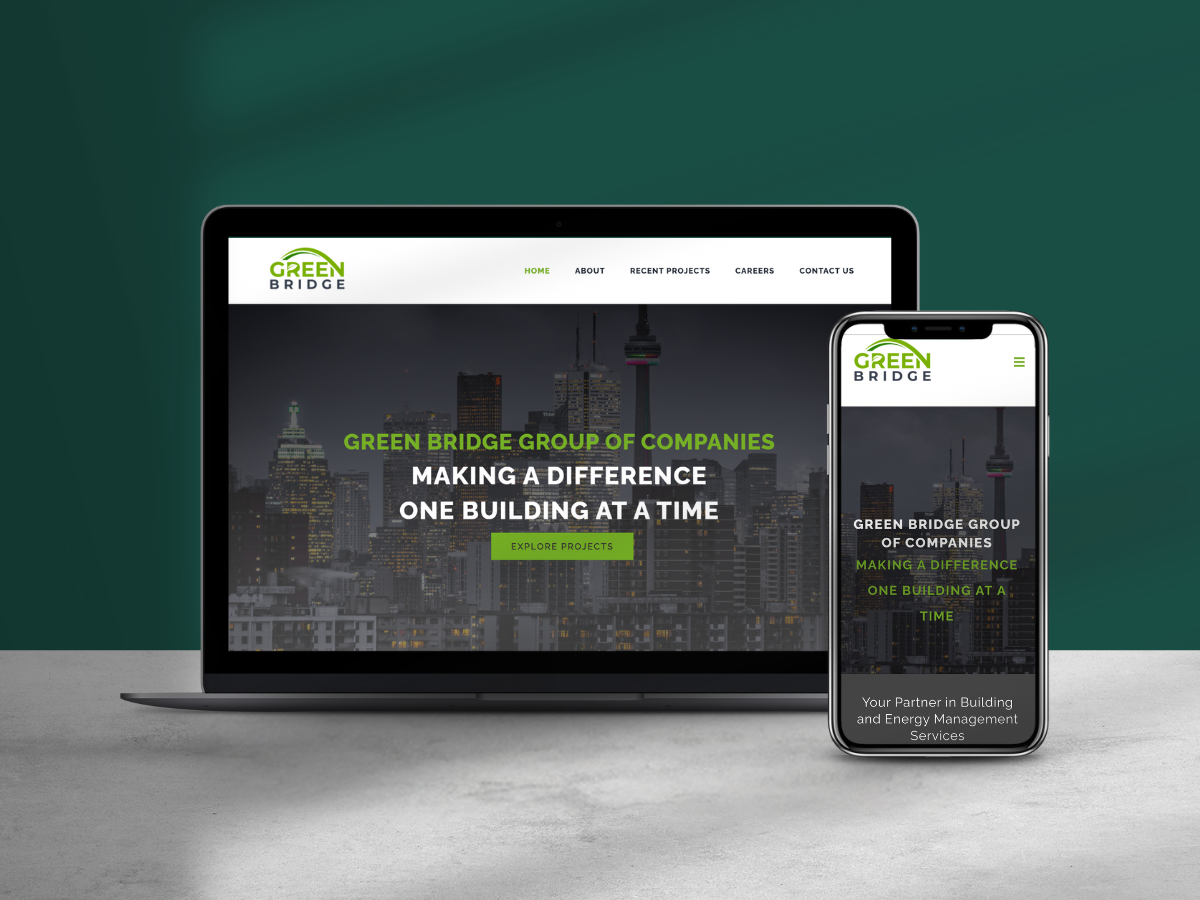GB Building Services division website mockup - Customized by Fierce Media with industrial aesthetic and project portfolio showcase
