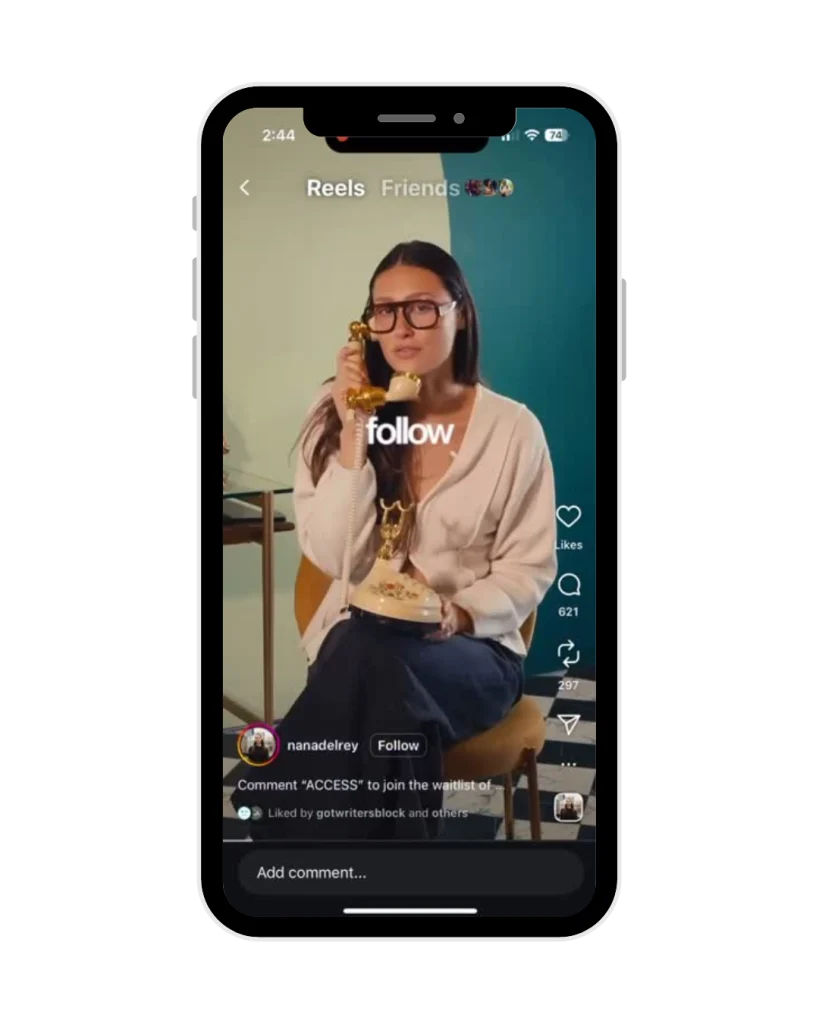 Image of a phone showing a person in a high quality video talking on the phone looking into the camera